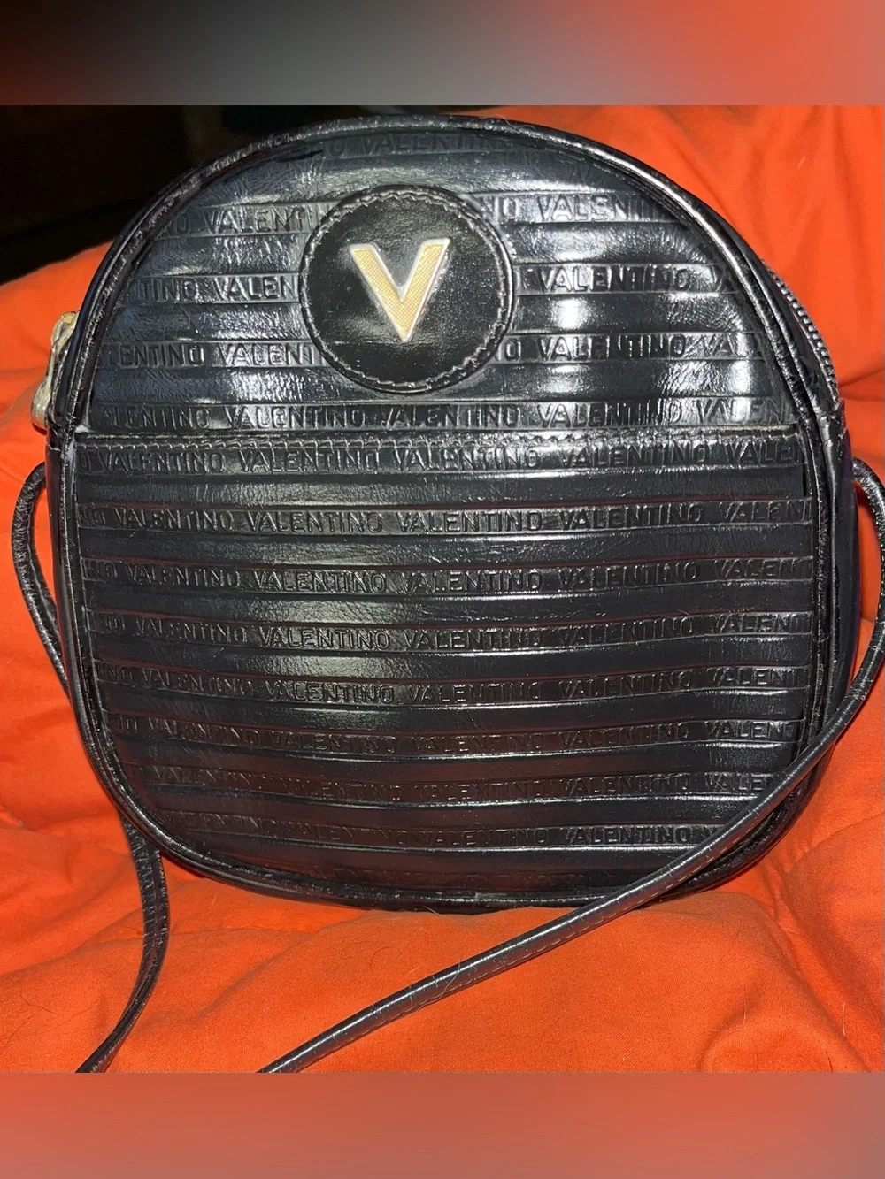 Mario Valentino EUC Black Embossed Logo Round Crossbody